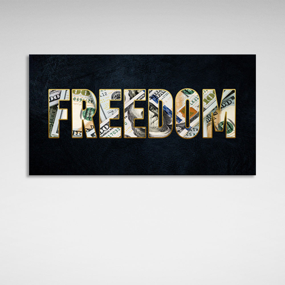 FREEDOM auf dunkelblauem Hintergrund Motivierender Leinwand-Kunstdruck