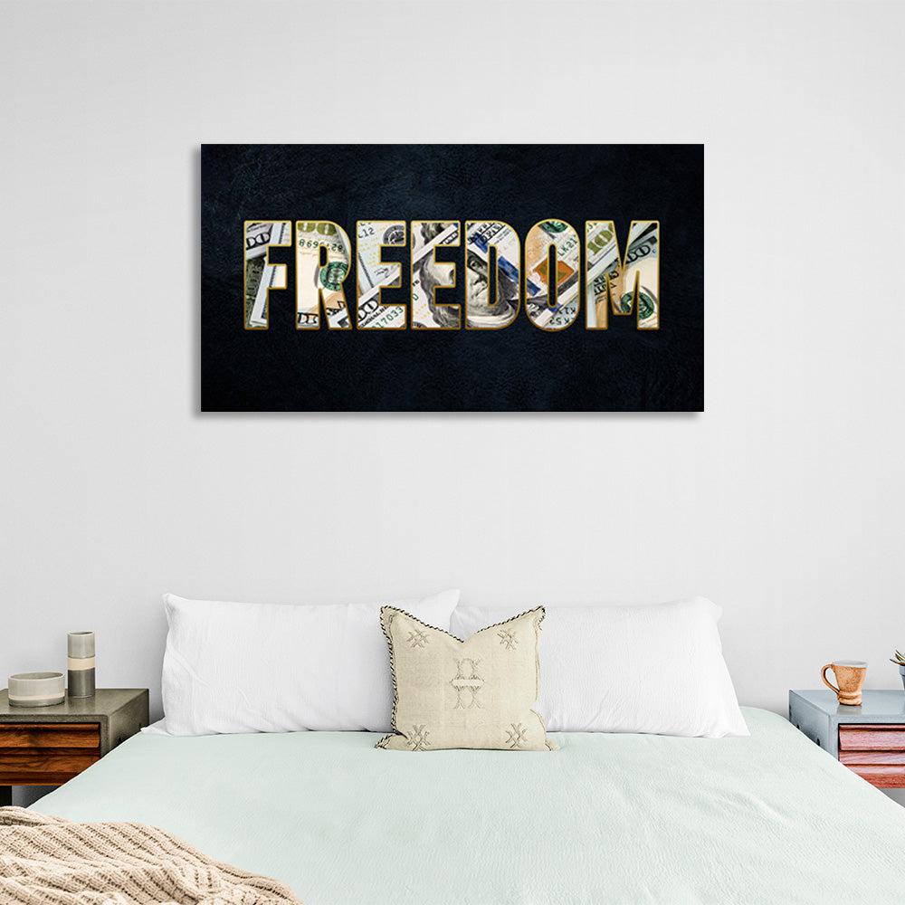 FREEDOM auf dunkelblauem Hintergrund Motivierender Leinwand-Kunstdruck