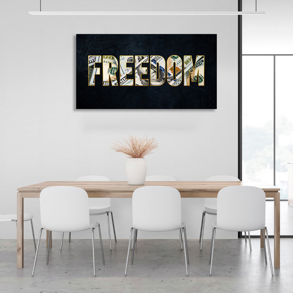 FREEDOM auf dunkelblauem Hintergrund Motivierender Leinwand-Kunstdruck