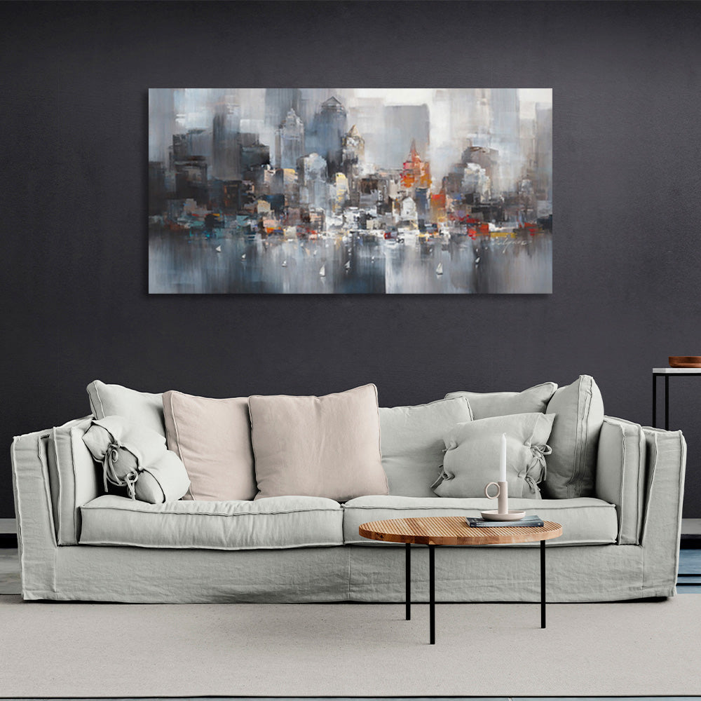 Gray imitation drawing of a big city Canvas Wall Art Print