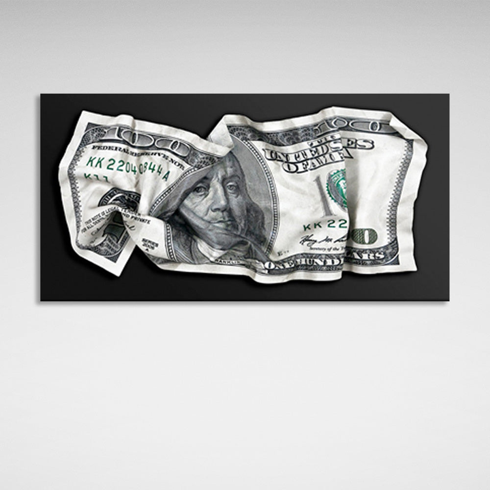 A crumpled $100 bill Inspirational Canvas Wall Art Print