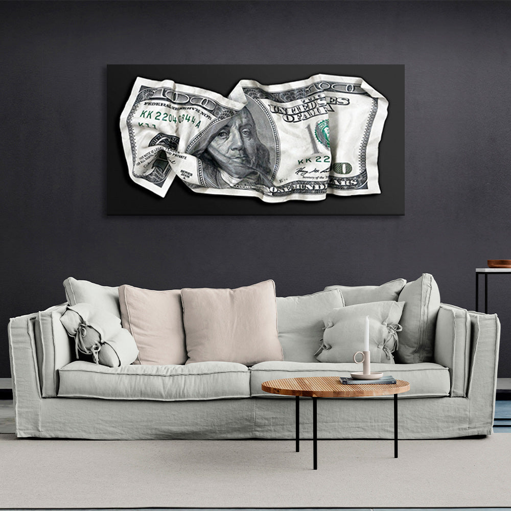 A crumpled $100 bill Inspirational Canvas Wall Art Print