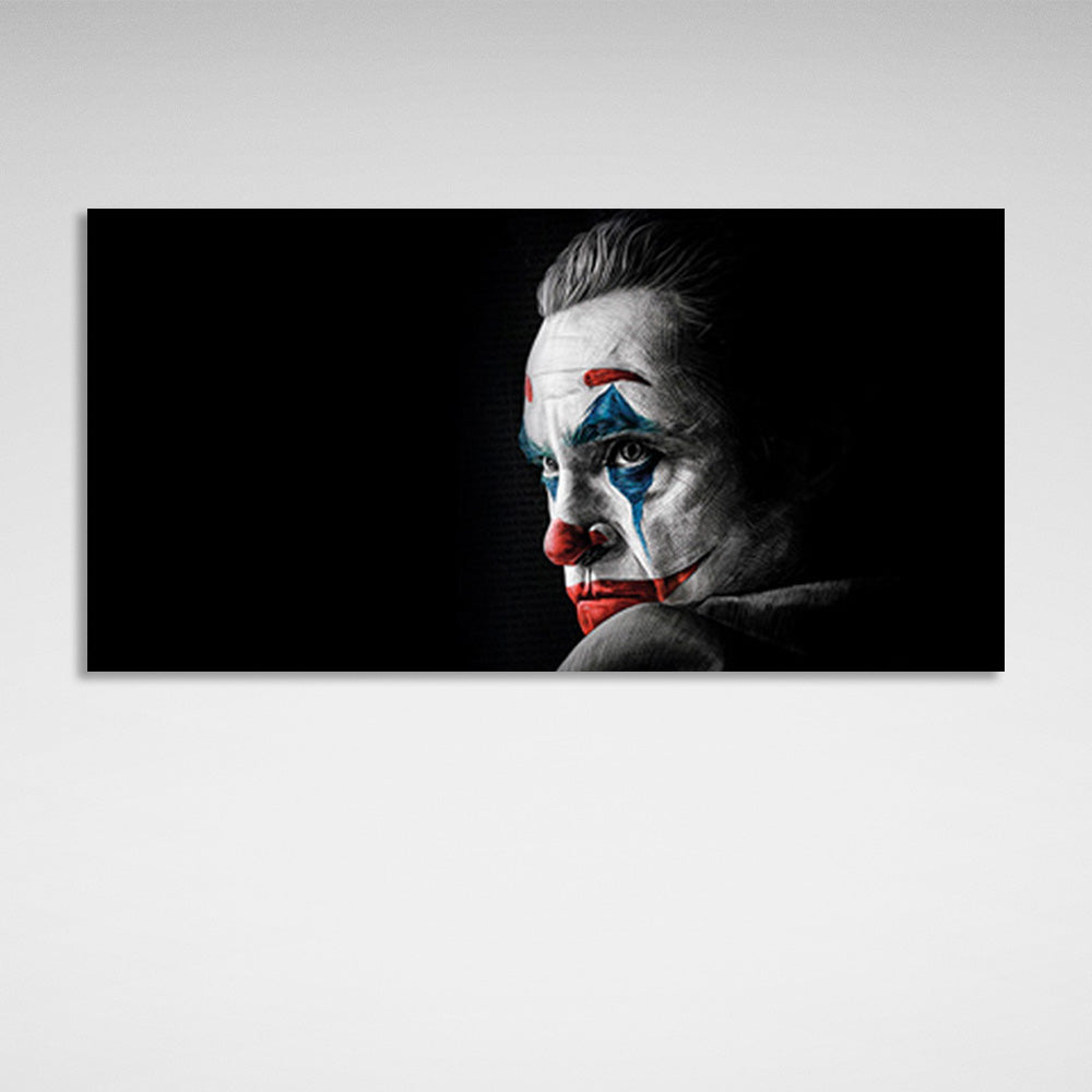 Kunstdruck auf Leinwand, Motiv „Joker“ auf schwarzem Hintergrund