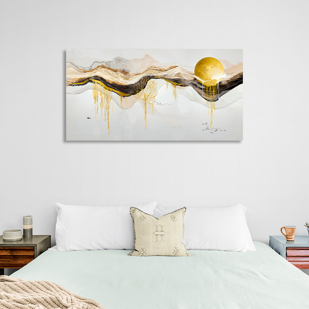 Abstraction in gold, white and black Abstraction Canvas Wall Art Print