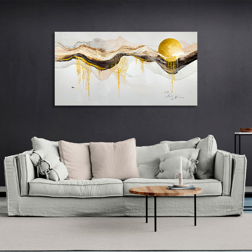 Abstraktion in Gold, Weiß und Schwarz Abstraktion Leinwand Wand Kunstdruck