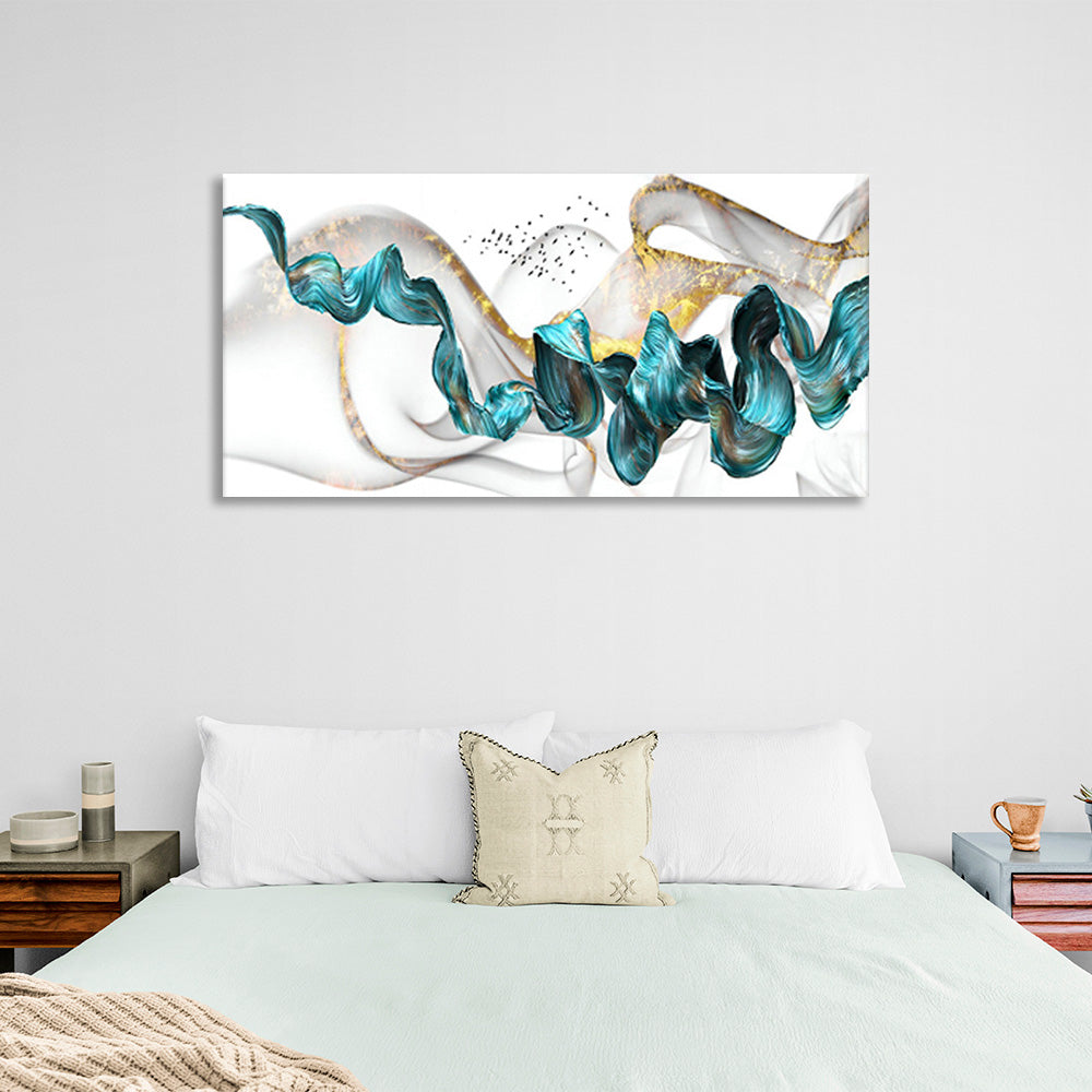 Abstraction in gold, white and turquoise Abstraction Canvas Wall Art Print