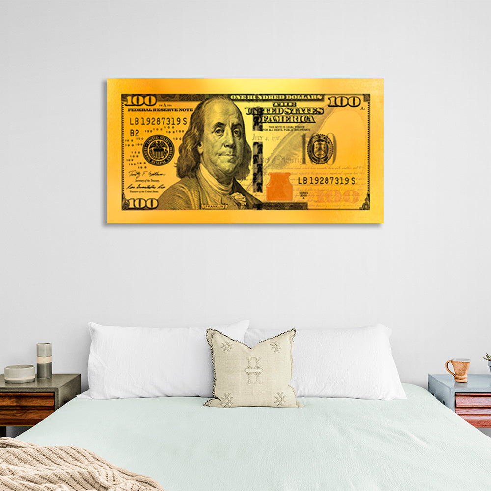 One hundred dollars yellow Inspirational Canvas Wall Art Print