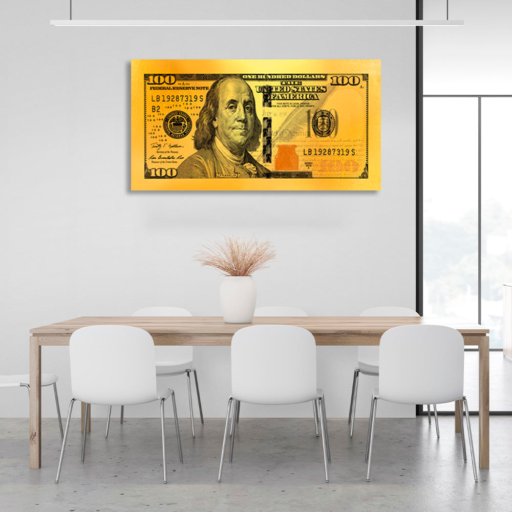 Hundert Dollar gelb inspirierende Leinwand Wand Kunstdruck