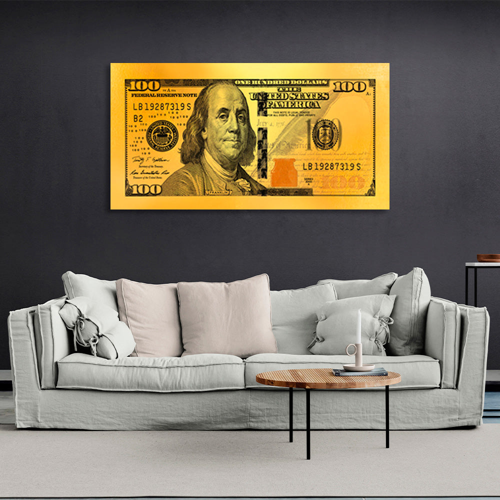 Hundert Dollar gelb inspirierende Leinwand Wand Kunstdruck