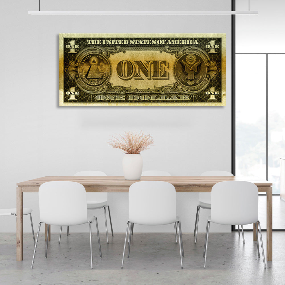 Designer-Kunstdruck auf Leinwand, Motiv „One Dollar Gold“, inspirierender Wanddruck