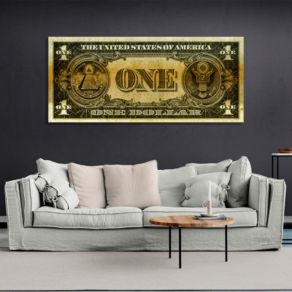 Designer-Kunstdruck auf Leinwand, Motiv „One Dollar Gold“, inspirierender Wanddruck