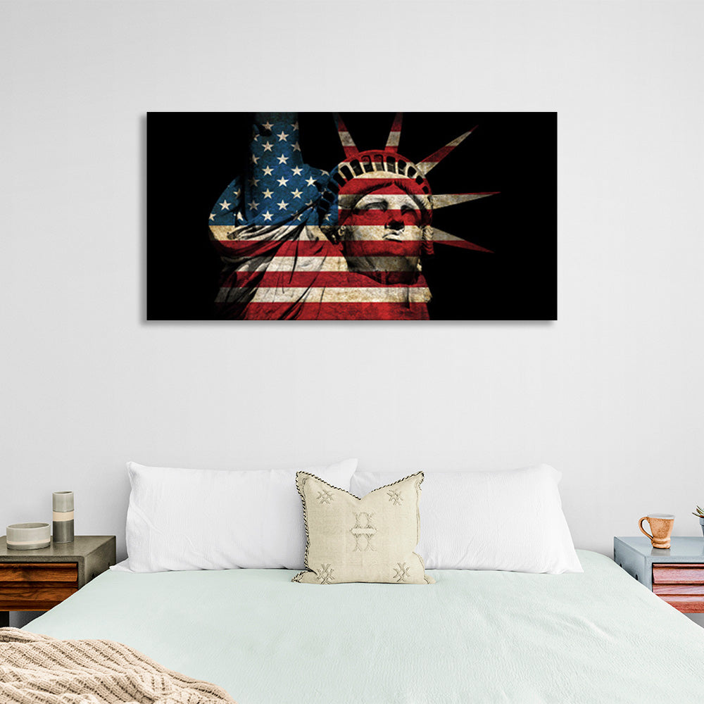 Statue of liberty on a black background Canvas Wall Art Print