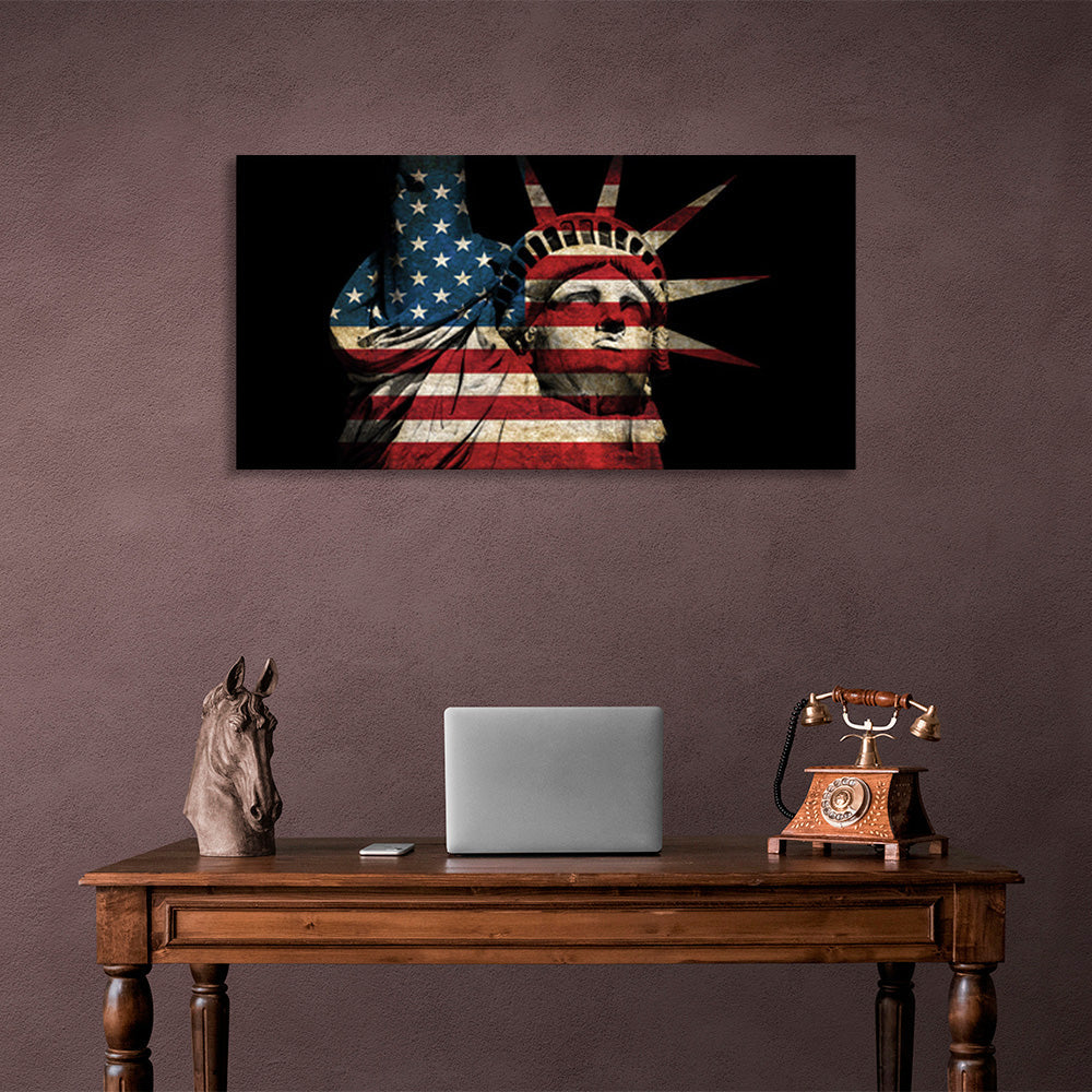 Statue of liberty on a black background Canvas Wall Art Print