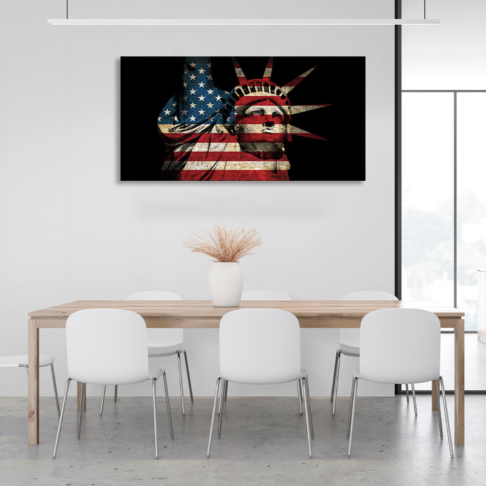 Statue of liberty on a black background Canvas Wall Art Print