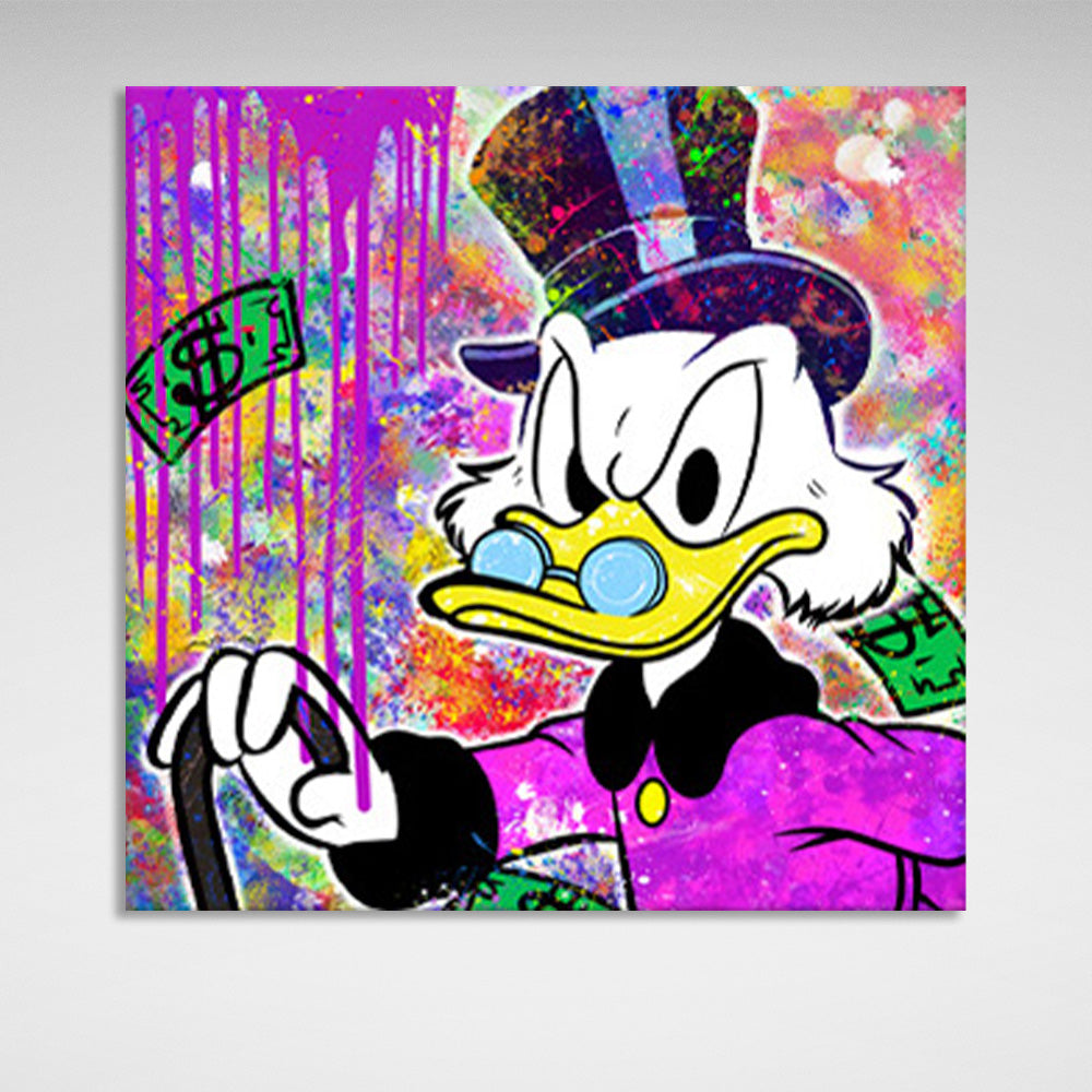 Graffiti-style Scrooge with dollars Inspirational Canvas Wall Art Print