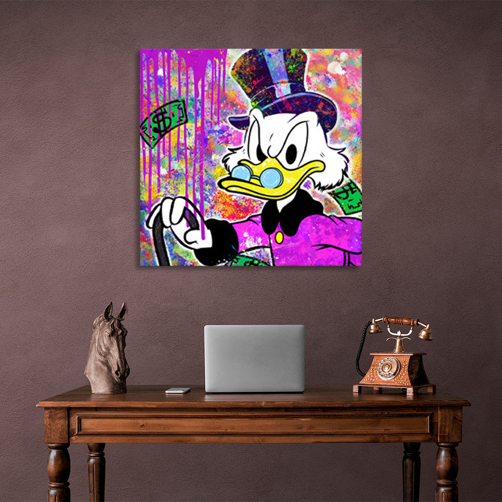 Graffiti-style Scrooge with dollars Inspirational Canvas Wall Art Print