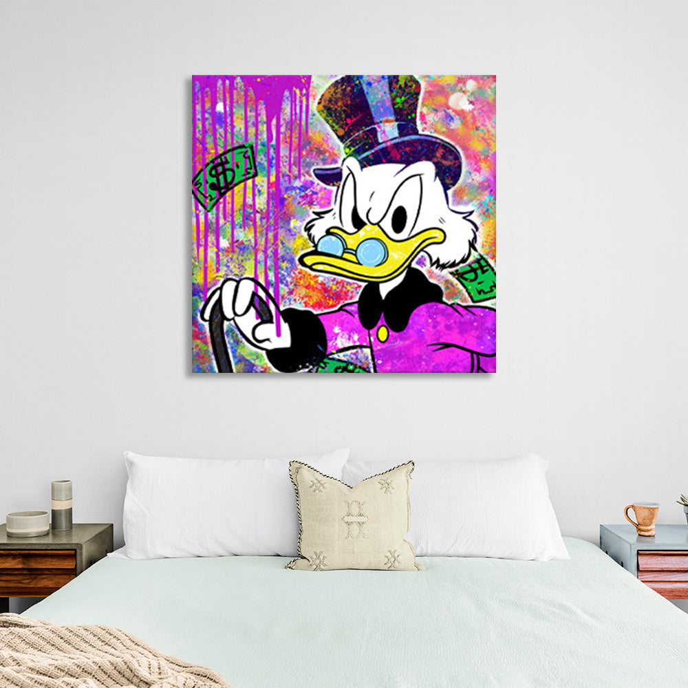 Graffiti-style Scrooge with dollars Inspirational Canvas Wall Art Print