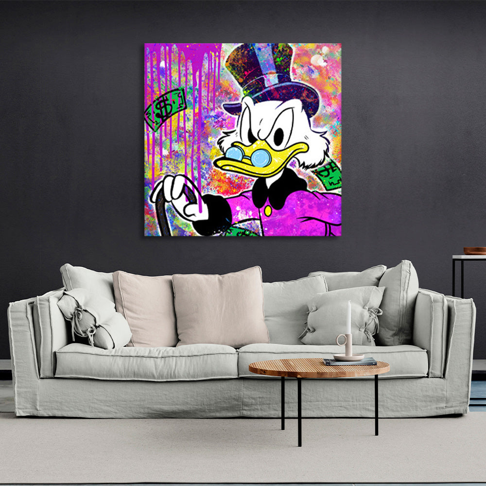 Graffiti-style Scrooge with dollars Inspirational Canvas Wall Art Print