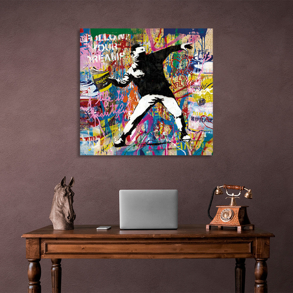 A guy in graffiti Canvas Wall Art Print