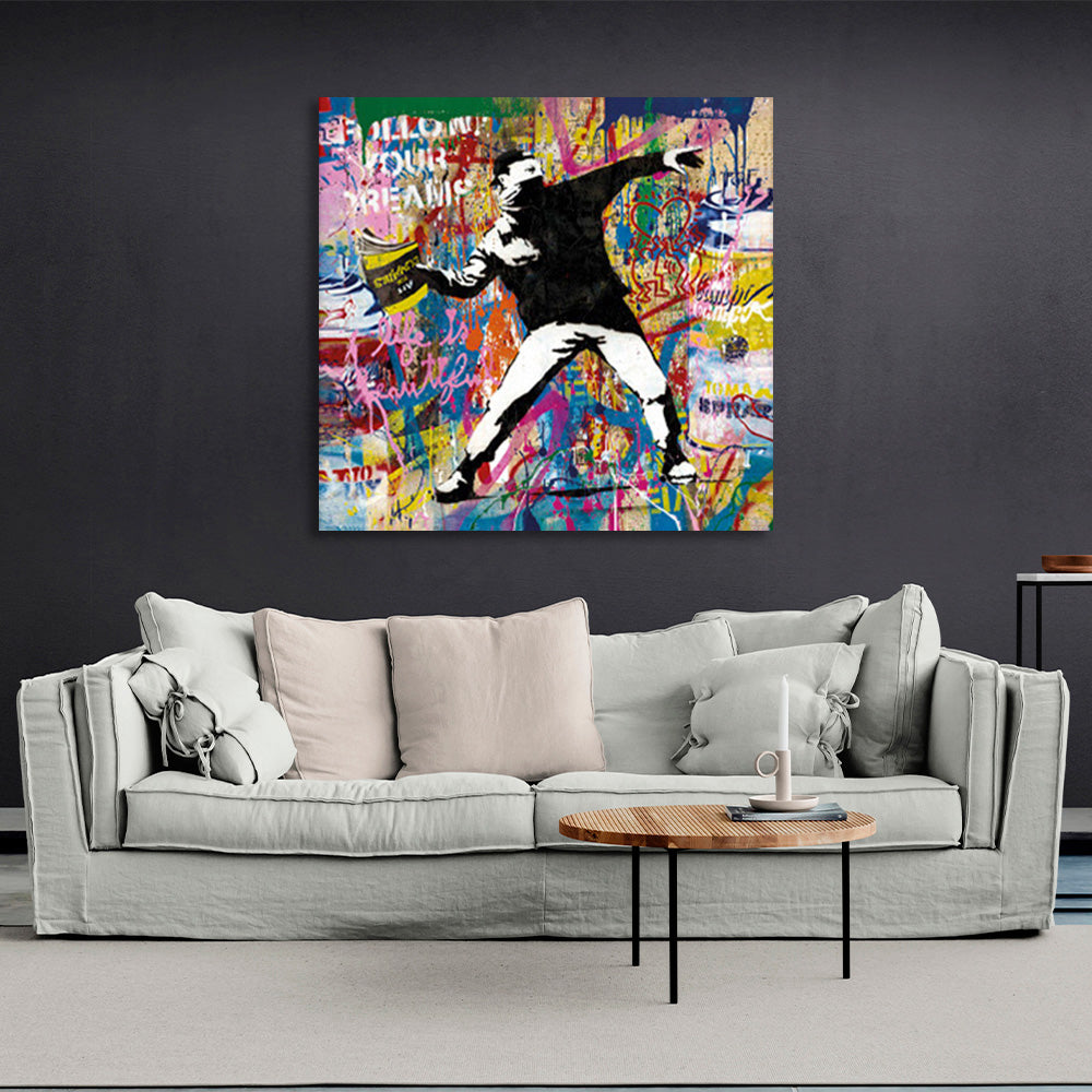 A guy in graffiti Canvas Wall Art Print