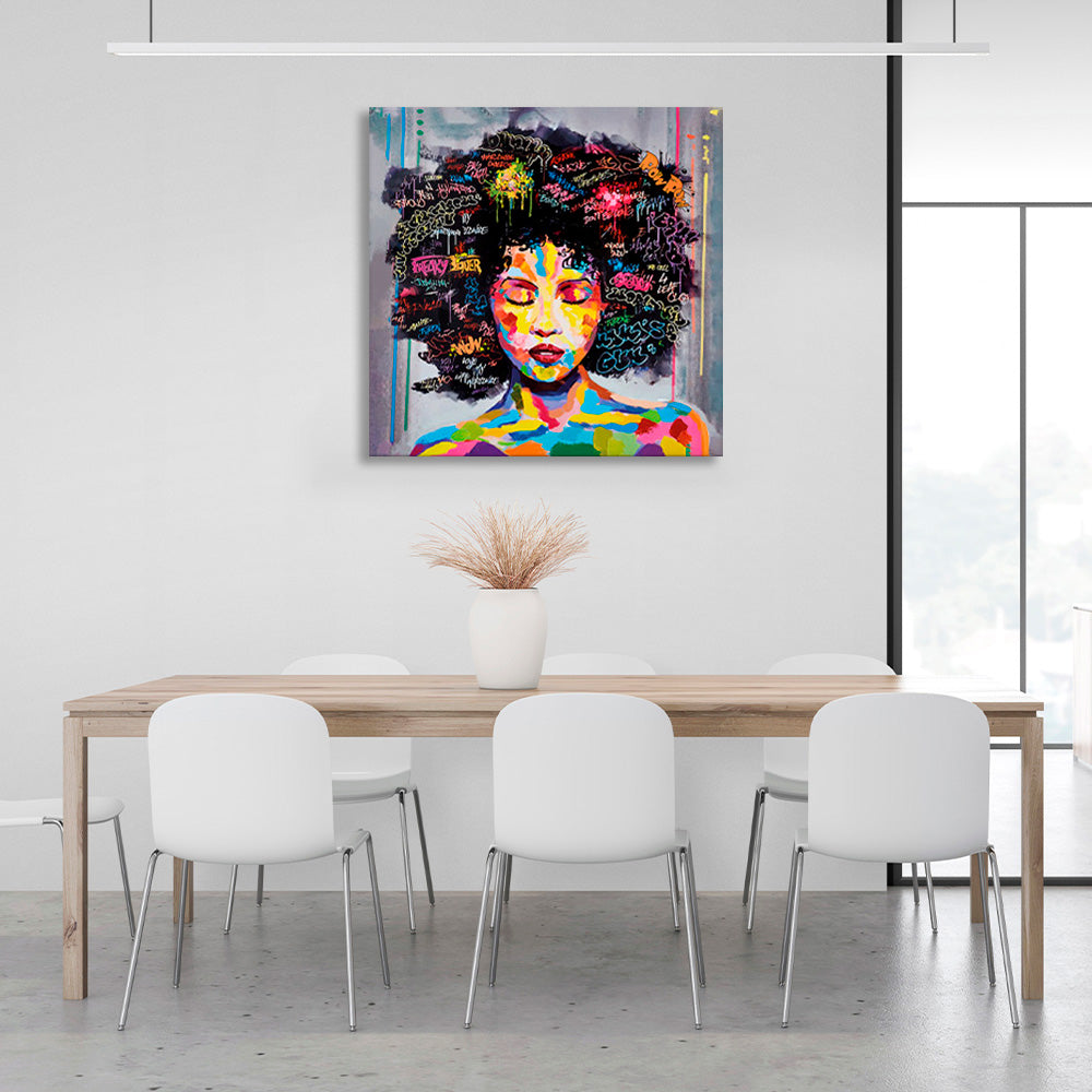 African-American woman in rainbow hues Canvas Wall Art Print