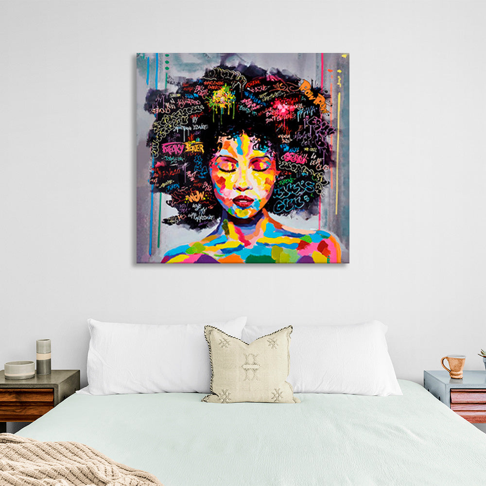 African-American woman in rainbow hues Canvas Wall Art Print