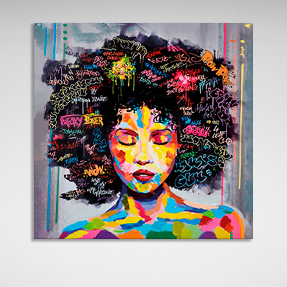 African-American woman in rainbow hues Canvas Wall Art Print