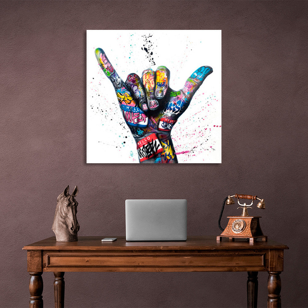 Hand in bright colors on a white background Canvas Wall Art Print