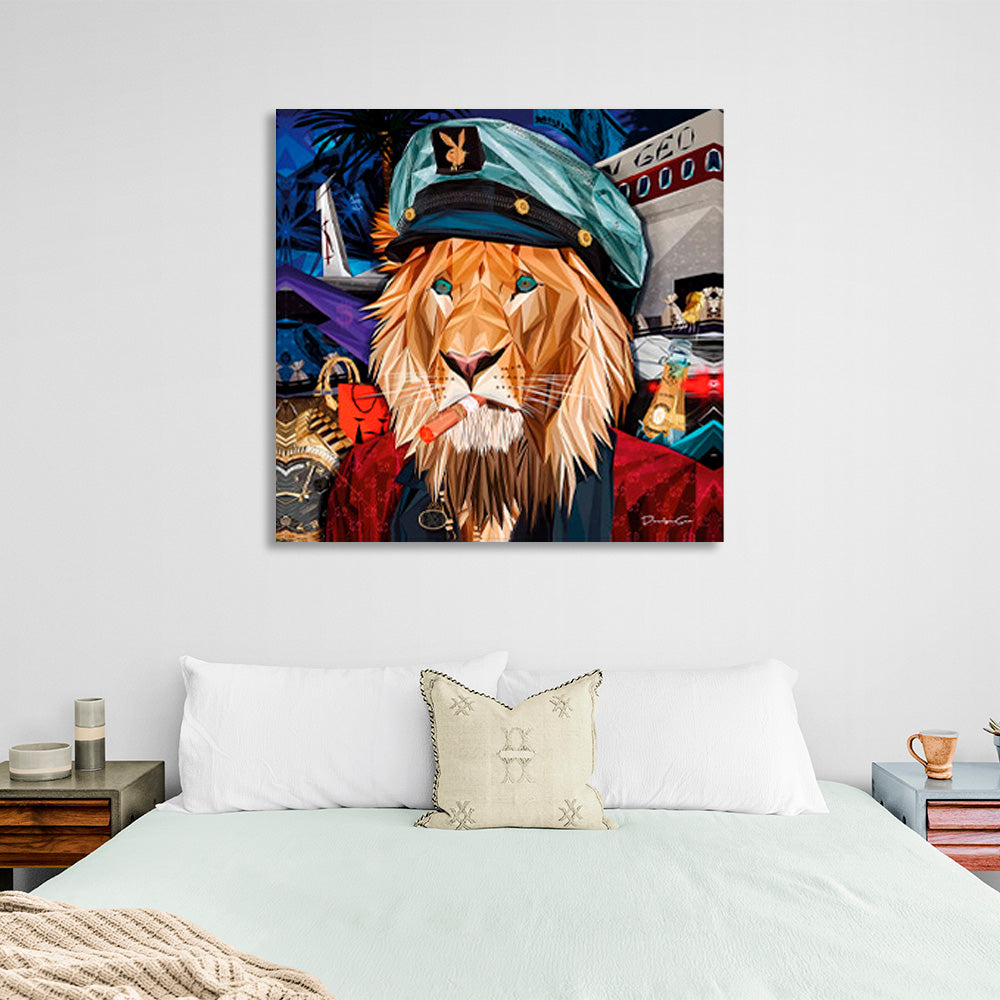 Pilot lion in a variety of color schemes Canvas Wall Art Print