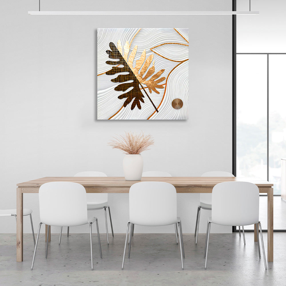 Gold and brown leaf on a silver background Canvas Wall Art Print