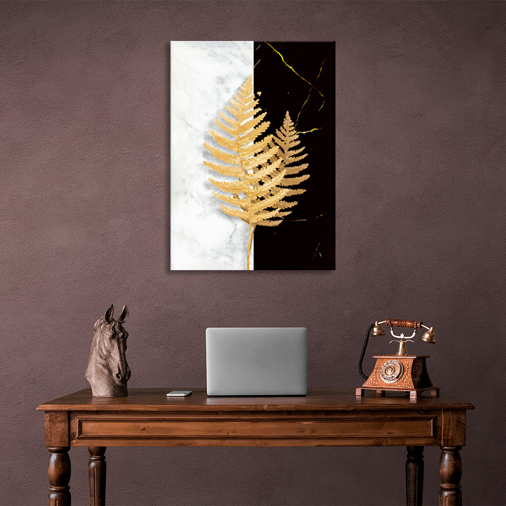 Golden foxes on a white and black background Canvas Wall Art Print