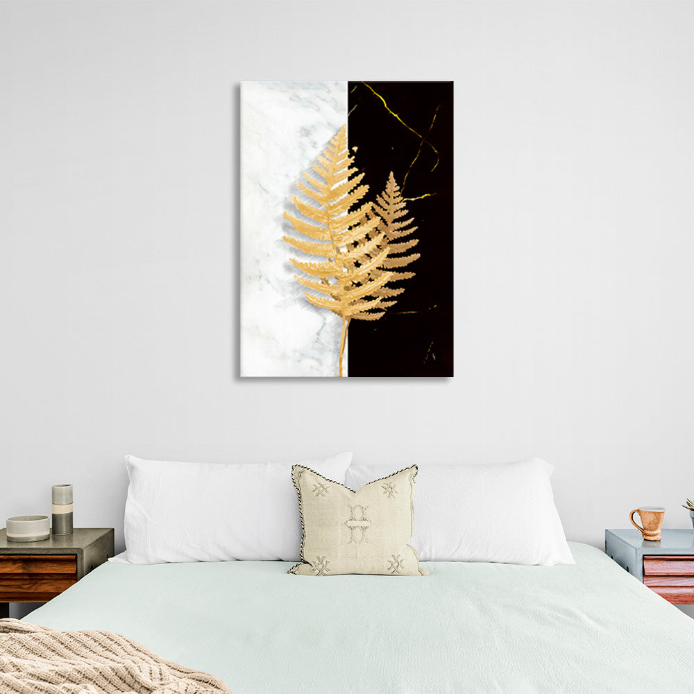 Golden foxes on a white and black background Canvas Wall Art Print