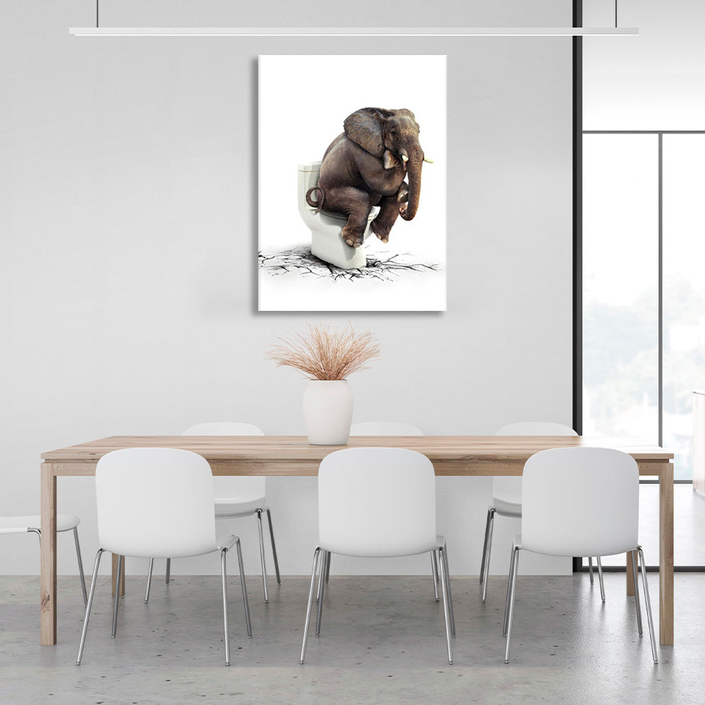 Elephant on the toilet Canvas Wall Art Print