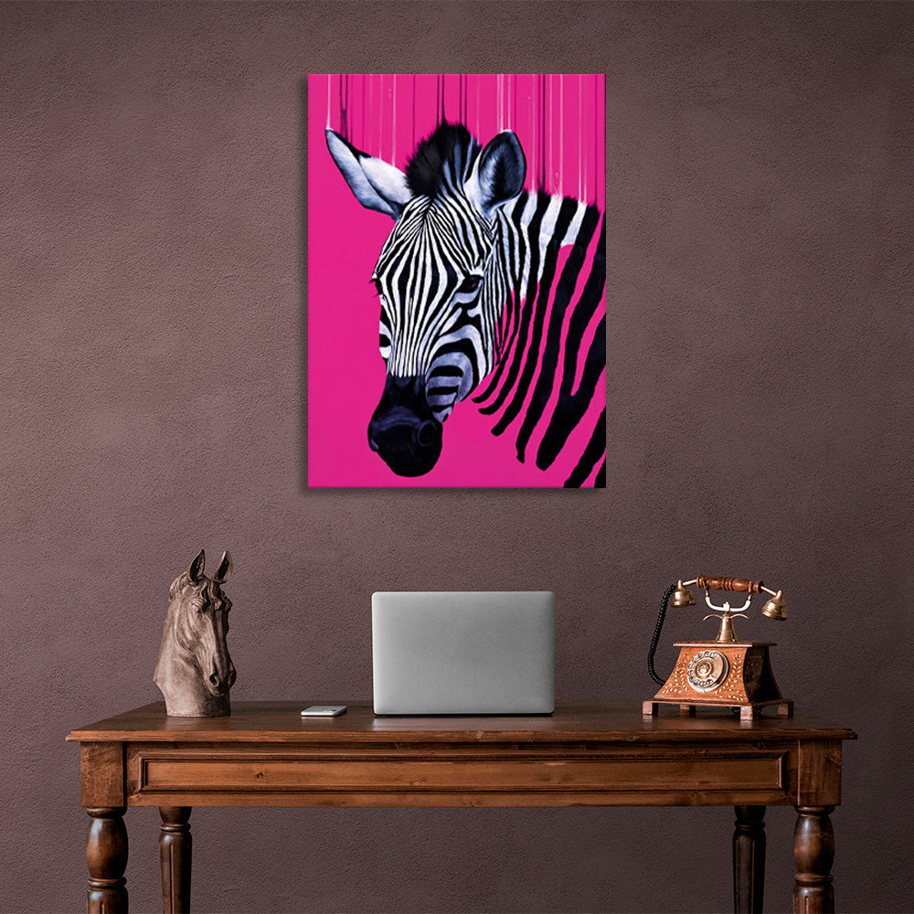 Kunstdruck auf Leinwand „Zebra auf Rosa“