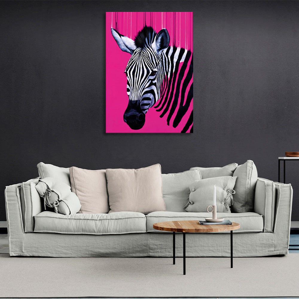 Kunstdruck auf Leinwand „Zebra auf Rosa“