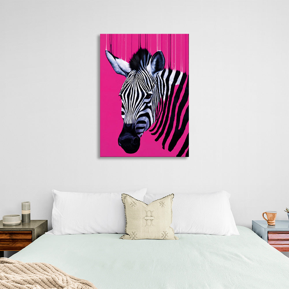 Zebra on pink Canvas Wall Art Print