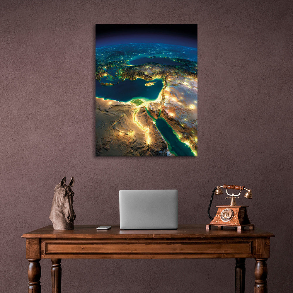 The planet in blue yellow green and blue color Canvas Wall Art Print