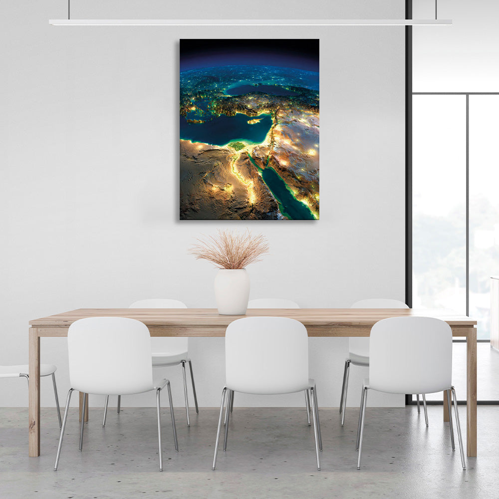 The planet in blue yellow green and blue color Canvas Wall Art Print