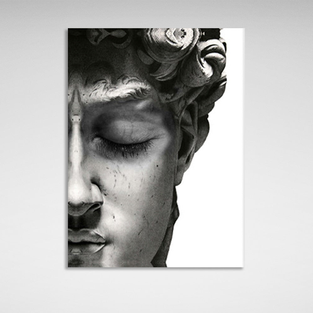 Half the face of a Greek statue on a white background Canvas Wall Art Print