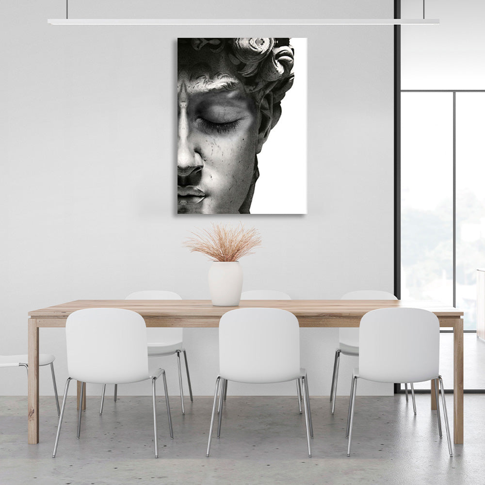 Half the face of a Greek statue on a white background Canvas Wall Art Print