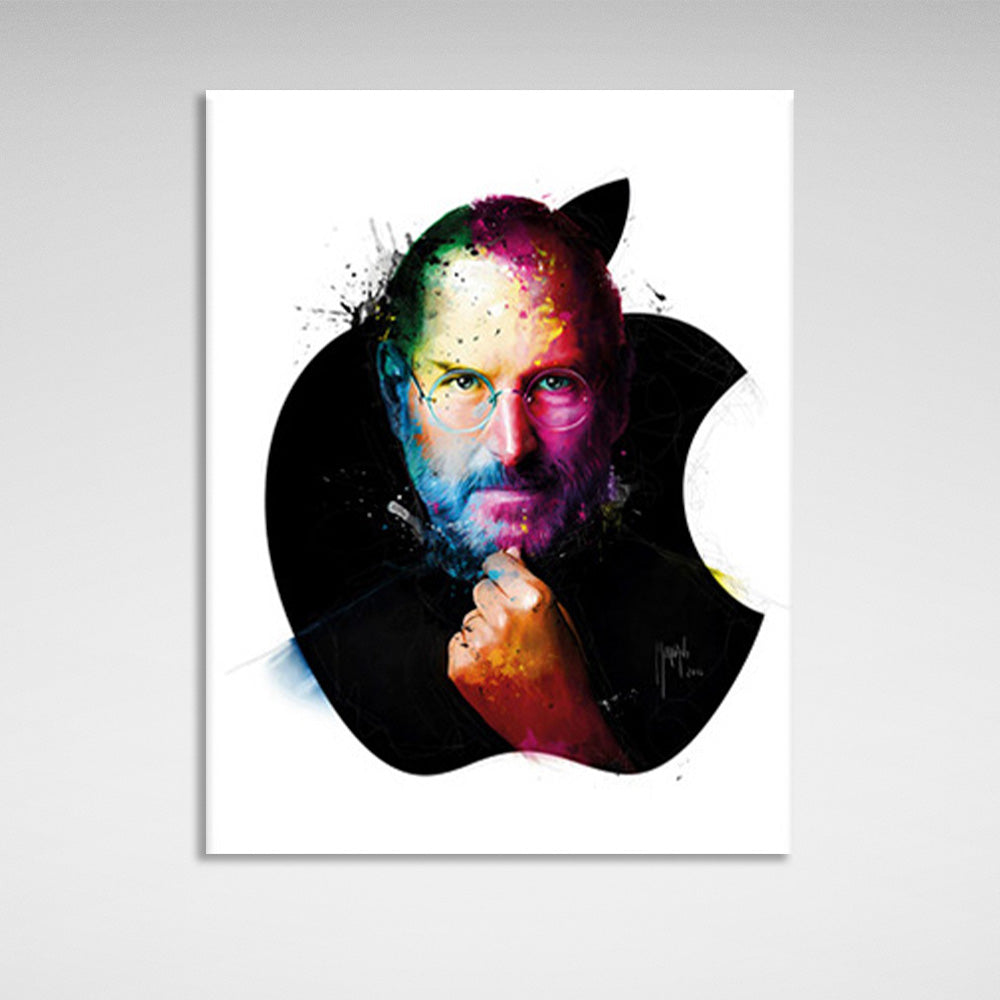 Kunstdruck auf Leinwand mit dem Apple-Logo von Steve Jobs auf weißem Hintergrund