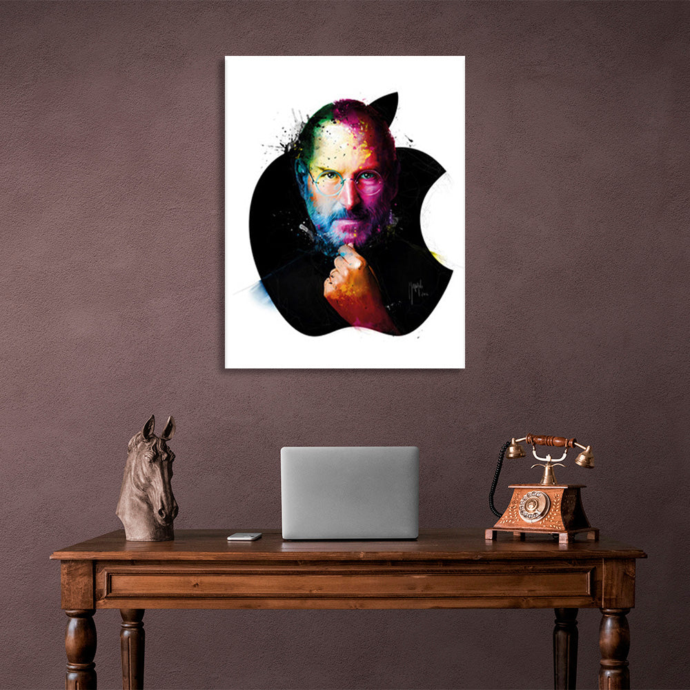 Kunstdruck auf Leinwand mit dem Apple-Logo von Steve Jobs auf weißem Hintergrund