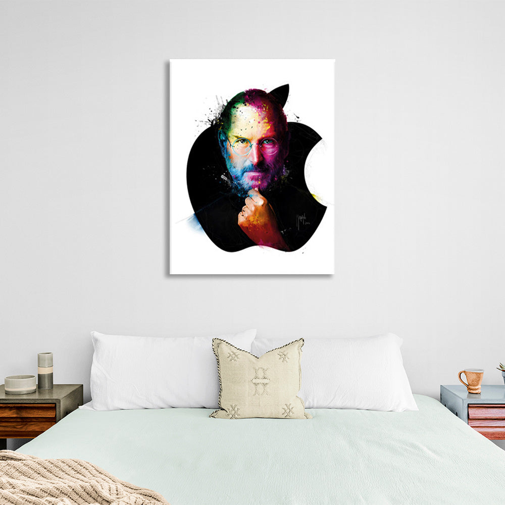 Kunstdruck auf Leinwand mit dem Apple-Logo von Steve Jobs auf weißem Hintergrund