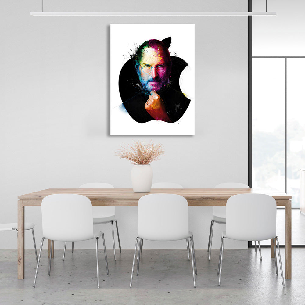 Kunstdruck auf Leinwand mit dem Apple-Logo von Steve Jobs auf weißem Hintergrund