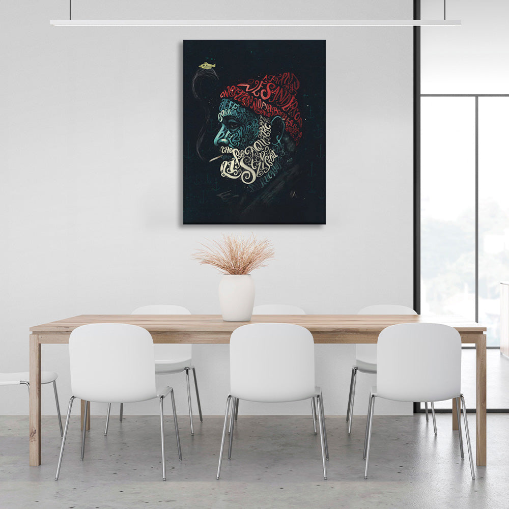 Bearded man in red hat on black background Canvas Wall Art Print