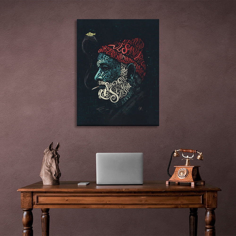 Bearded man in red hat on black background Canvas Wall Art Print