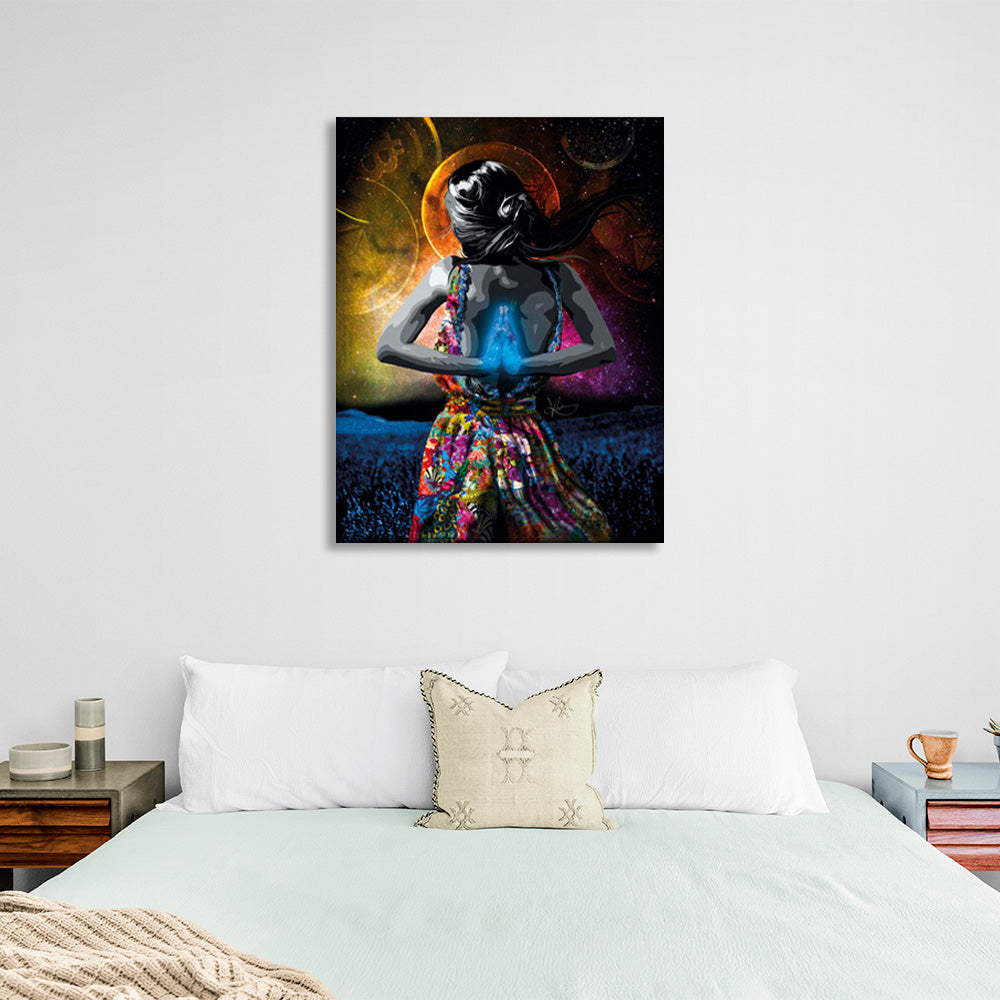 A girl in a field in a bright color scheme Canvas Wall Art Print