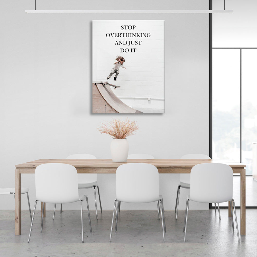 A girl on a skateboard with a sign on it Motivational Canvas Wall Art Print