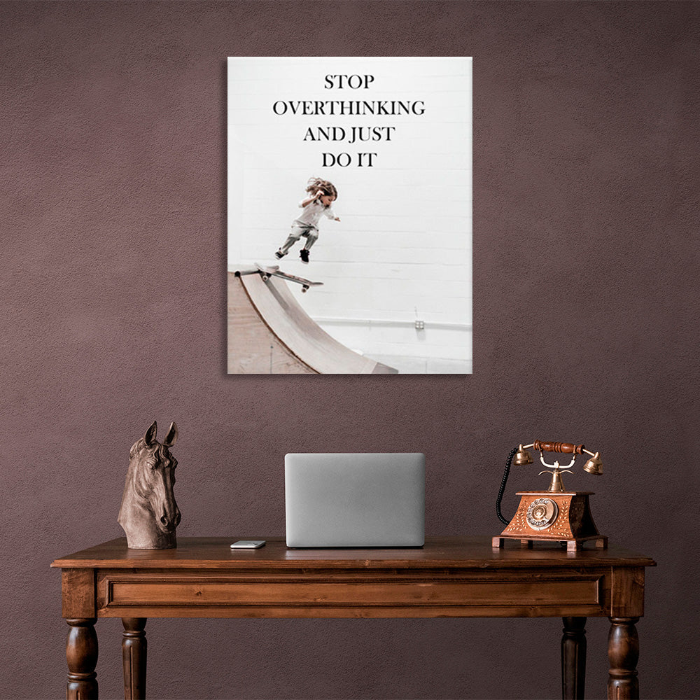 A girl on a skateboard with a sign on it Motivational Canvas Wall Art Print