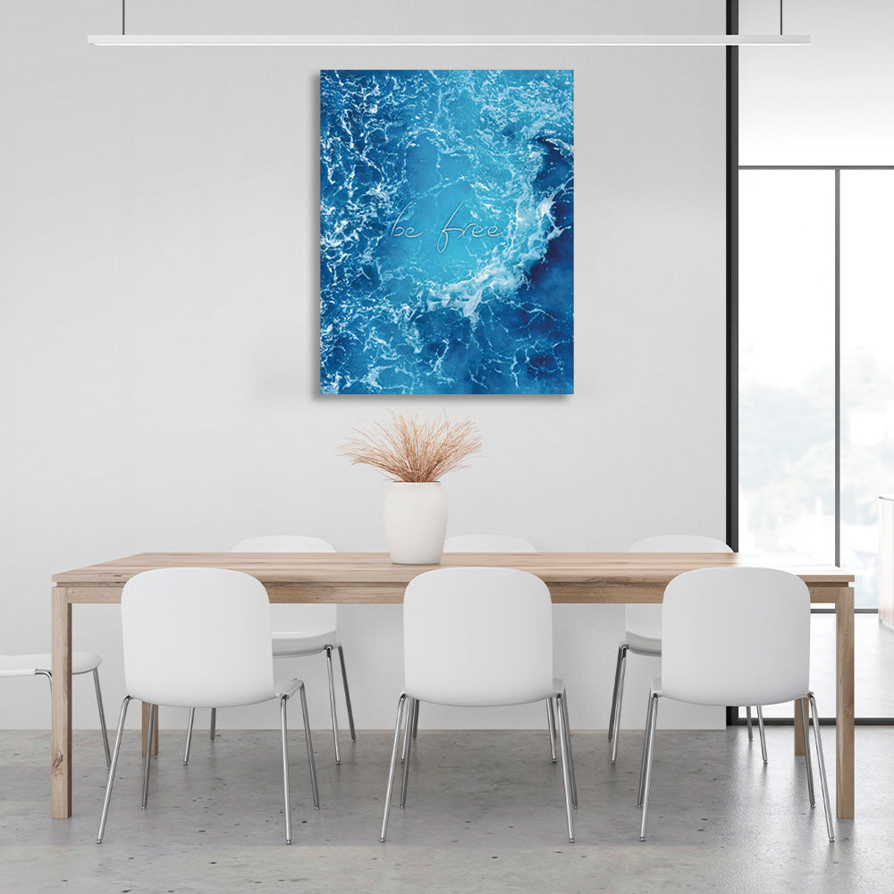 Blue waves with the inscription Motivational Canvas Wall Art Print